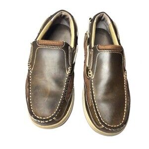 Margaritaville Anchor Slip On Shoe Men Size 11W Brown Leather Loafer MF250014